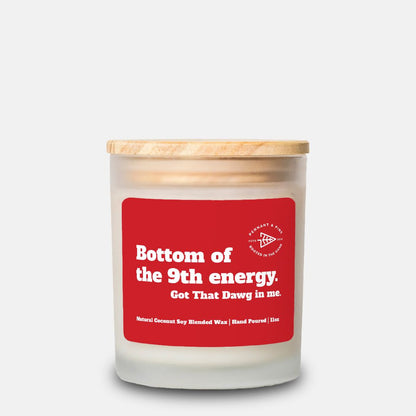 Candle with a red label on a white background