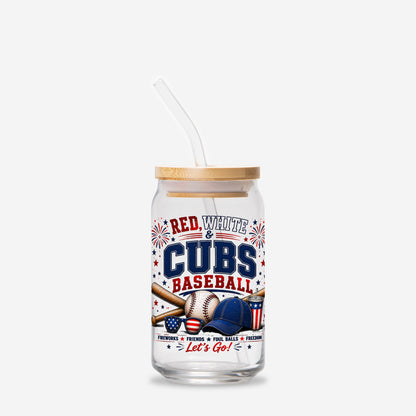 Cubs 4th of July Glass Can 16oz