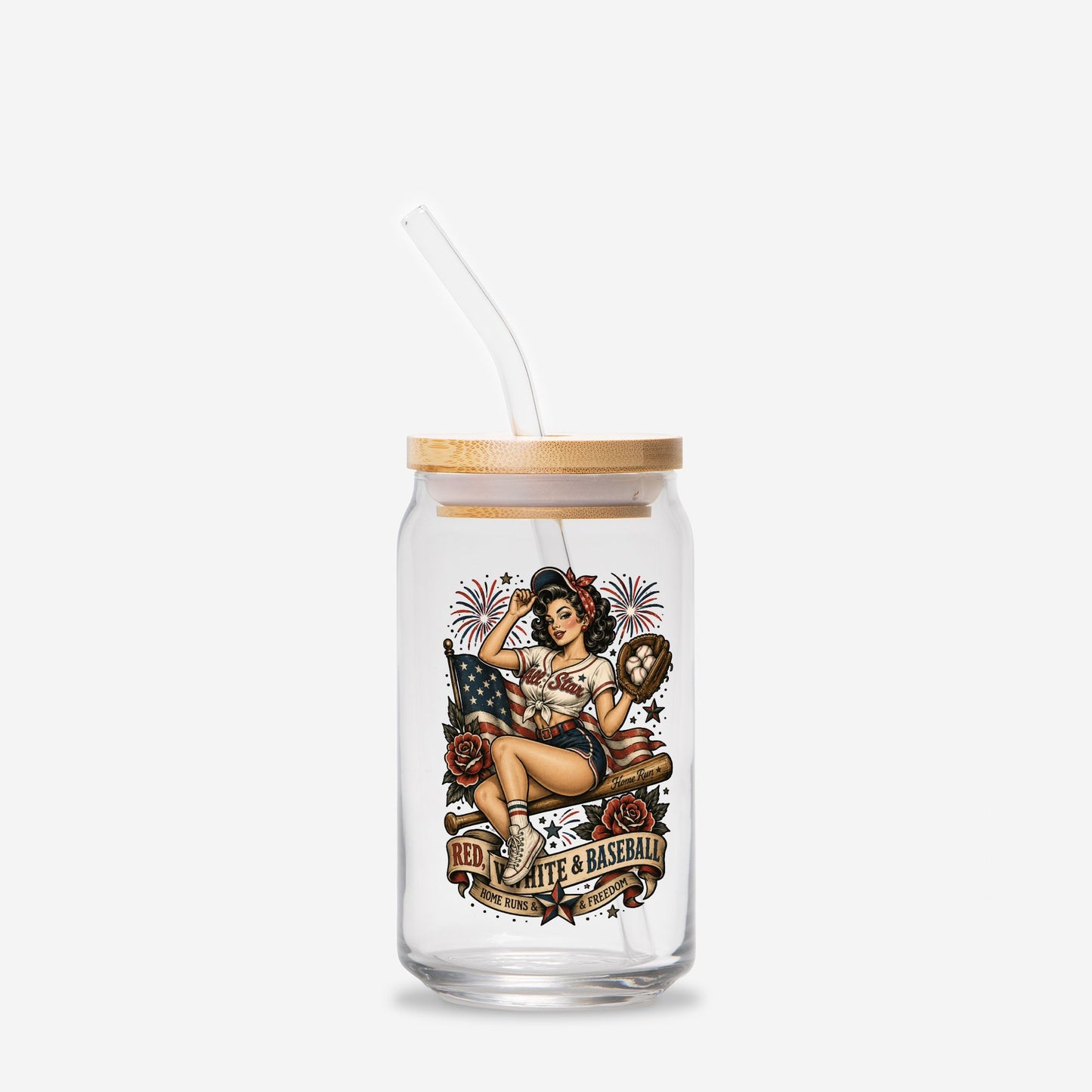 All Star Pinup 4th of July Glass Can 16oz