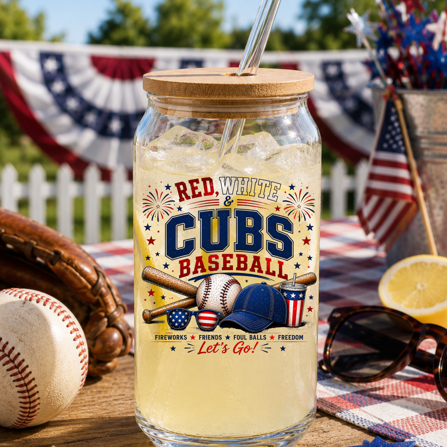 Cubs 4th of July Glass Can 16oz