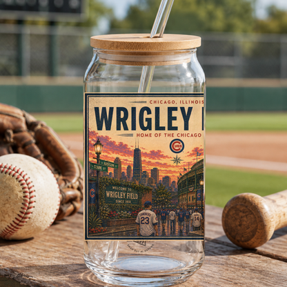 Chicago Baseball Glass Can Stadium Sunset