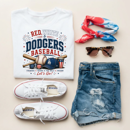 Baseball-themed t-shirt with accessories on a light background