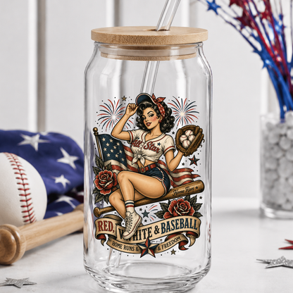 All Star Pinup 4th of July Glass Can 16oz