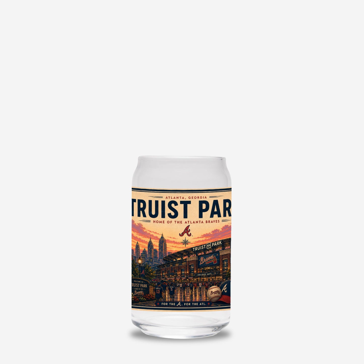 Truist Park can with a cityscape design on a white background