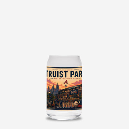 Truist Park can with a cityscape design on a white background